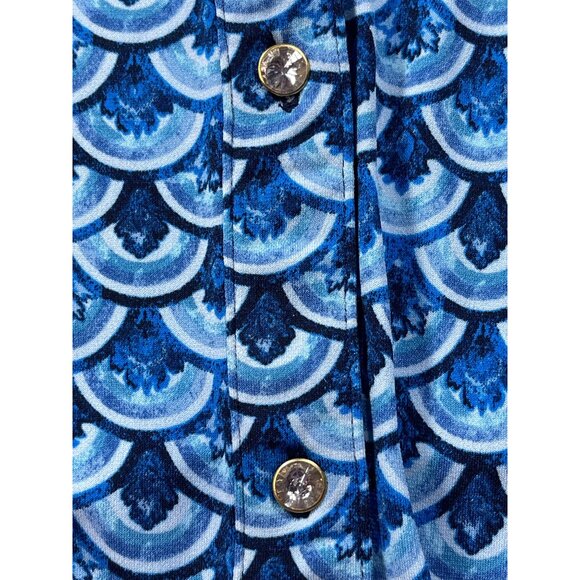 JM Collection Size M Blouse Boho Paradise Blue Print Button-Front Blouse - Picture 10 of 10